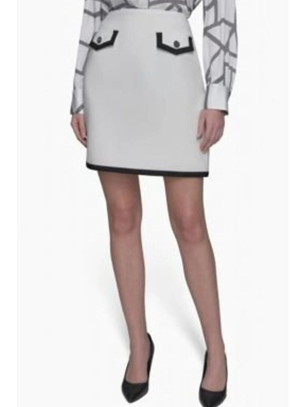 KARL LAGERFELD PARIS Womens Colorblock Mini Skirt~Size 4~White/Black NWT L17 33